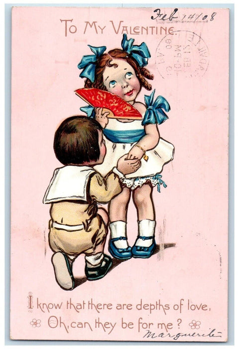 1908 Valentine Little Sweethearts Bended Knee Fan Meadville PA Tuck's Postcard