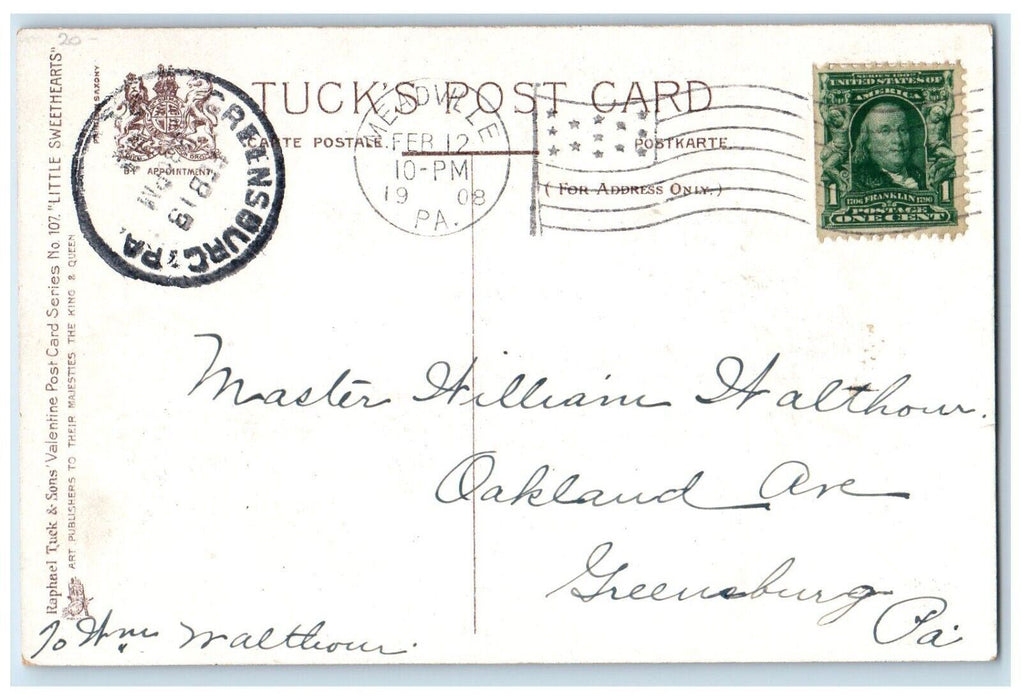 1908 Valentine Little Sweethearts Bended Knee Fan Meadville PA Tuck's Postcard
