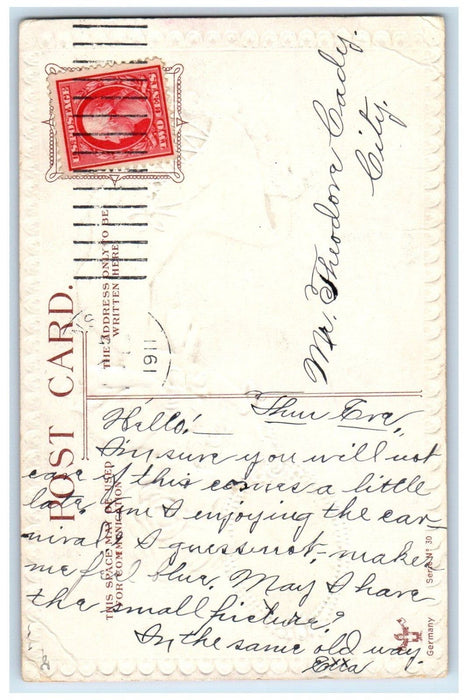 1911 Valentine Girl Holding Reverse Mirror Dwig Embossed Posted Antique Postcard