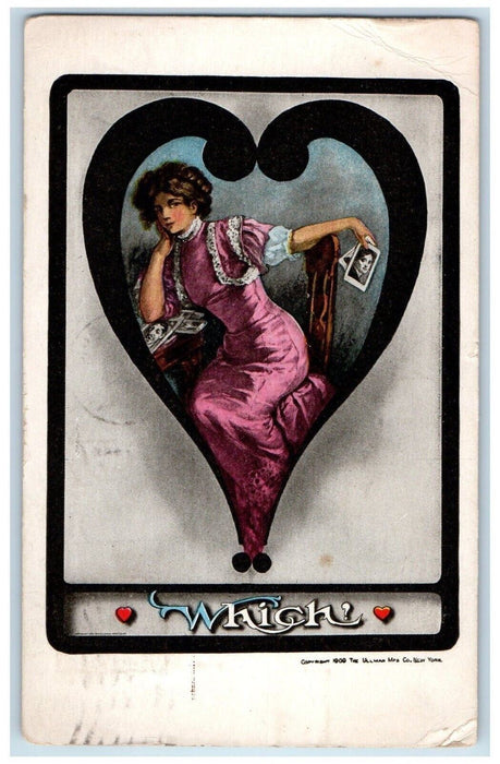 1909 Valentine Heart Woman Which Johnstown Pennsylvania PA Antique Postcard