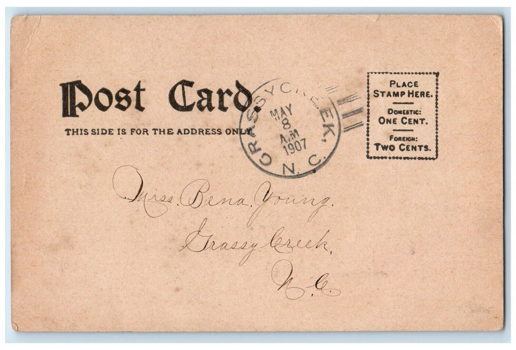 1907 Valentine Cupid Angel Breaking Ice Frozen Heart Grassy Creek NC Postcard