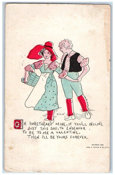 1907 Valentine Sweetheart Couple Romance Washington DC Posted Antique Postcard