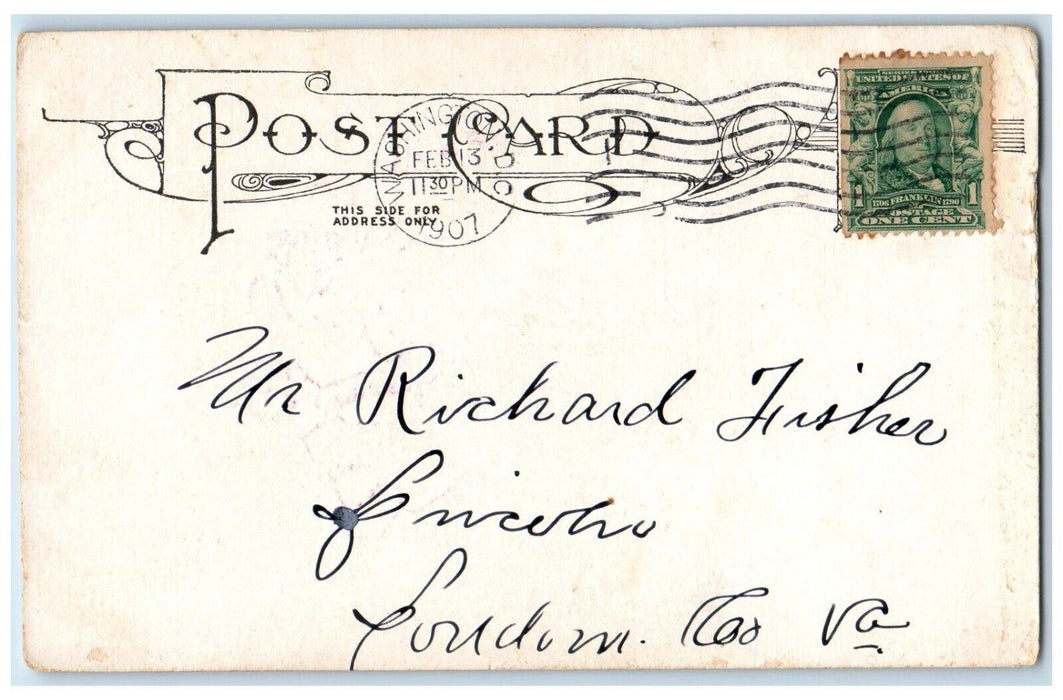1907 Valentine Sweetheart Couple Romance Washington DC Posted Antique Postcard