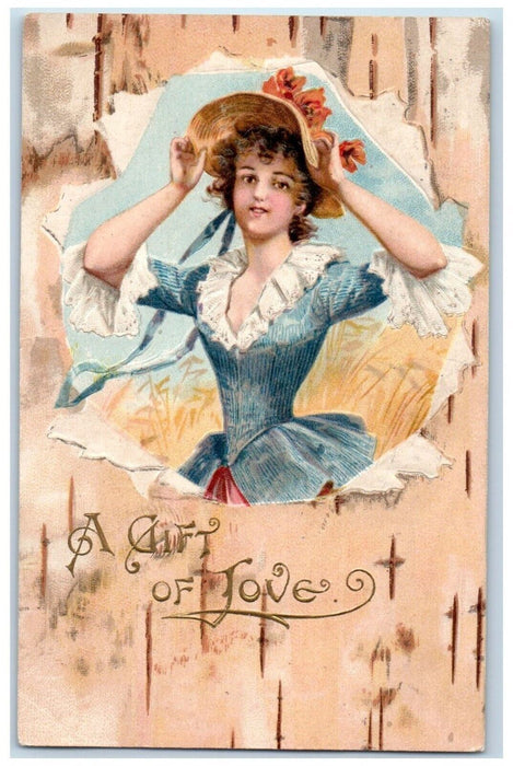 1907 Valentine Woman Gift Of Love Nash Winona Minnesota MN Embossed Postcard