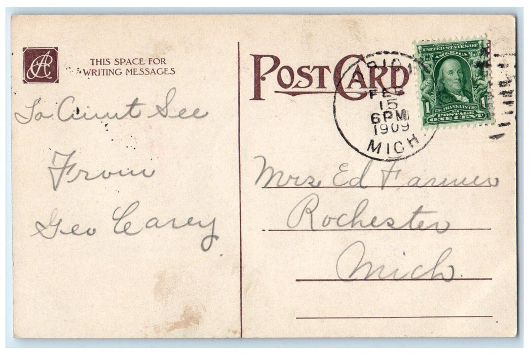 1909 Valentine Little Girl Dropping Letter US Mail Box Posted Antique Postcard
