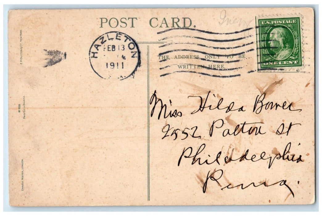 1911 Valentine Lady Of The Forget Me Not Pansies Flowers Hazleton PA Postcard