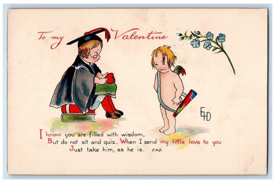 1913 Valentine Cupid Angel Woman Graduated Heart Pansies Washington DC Postcard