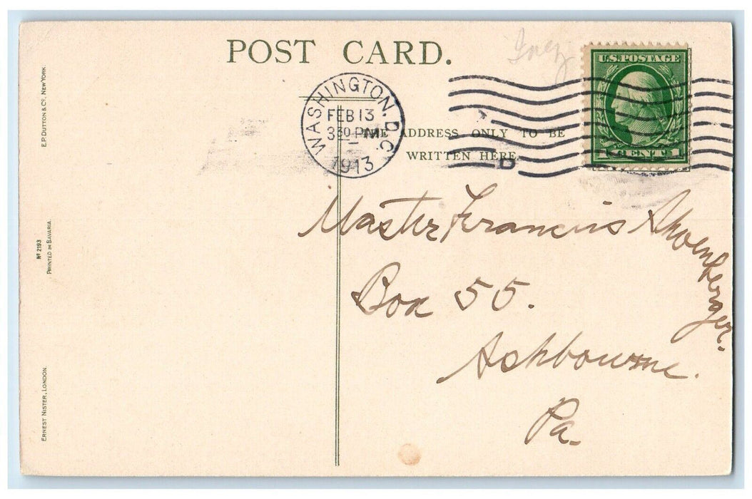 1913 Valentine Cupid Angel Woman Graduated Heart Pansies Washington DC Postcard