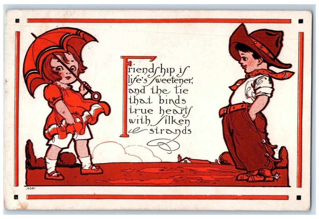1914 Valentine Children Umbrella Friendship Big Run Pennsylvania PA Postcard