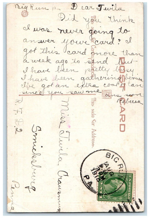 1914 Valentine Children Umbrella Friendship Big Run Pennsylvania PA Postcard