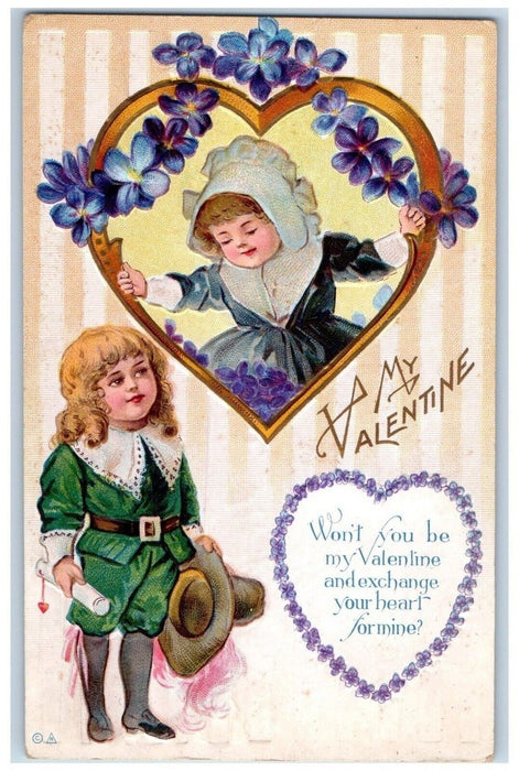 1912 Valentine Heart Little Sweetheart Pansies Flowers Hope New York NY Postcard