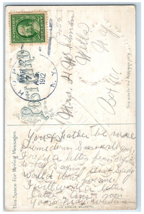 1912 Valentine Heart Little Sweetheart Pansies Flowers Hope New York NY Postcard