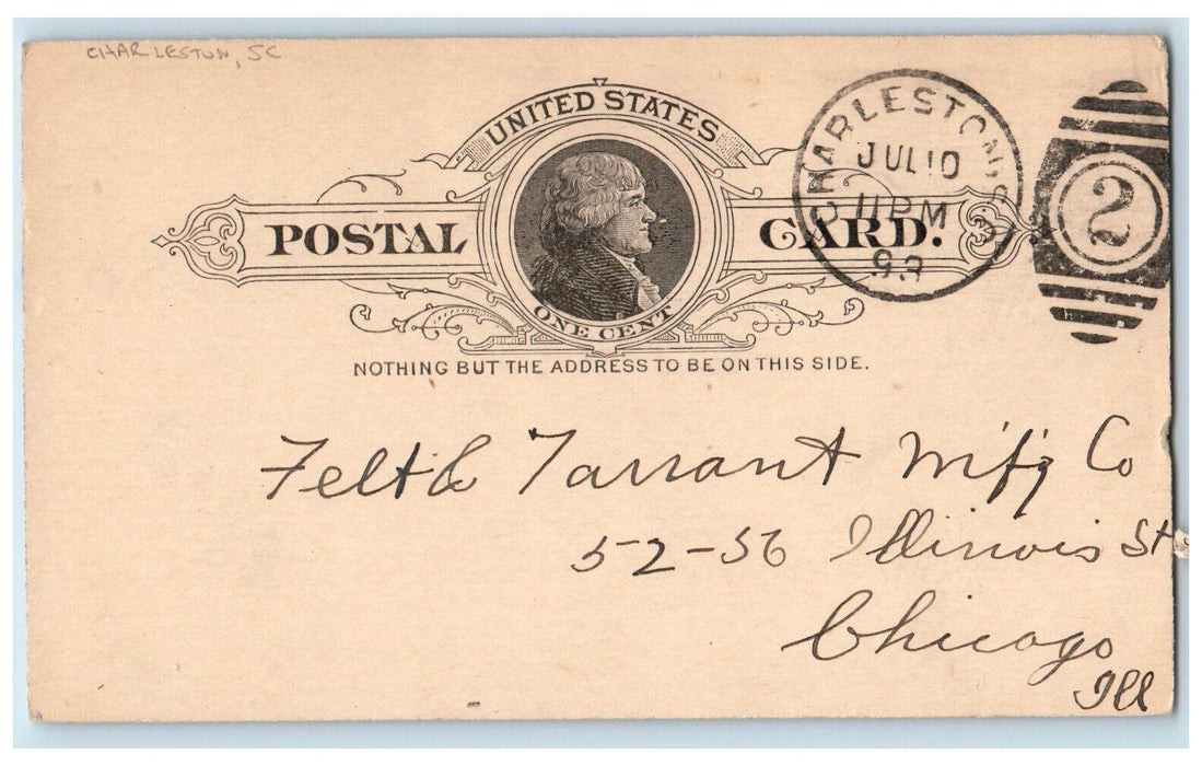 1893 Klick & Wickenberg Co. Charleston South Carolina SC Postal Card