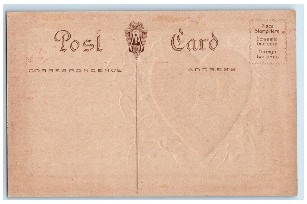 c1910's Valentine Message Woman In Heart Wishbone Rope Embossed Antique Postcard