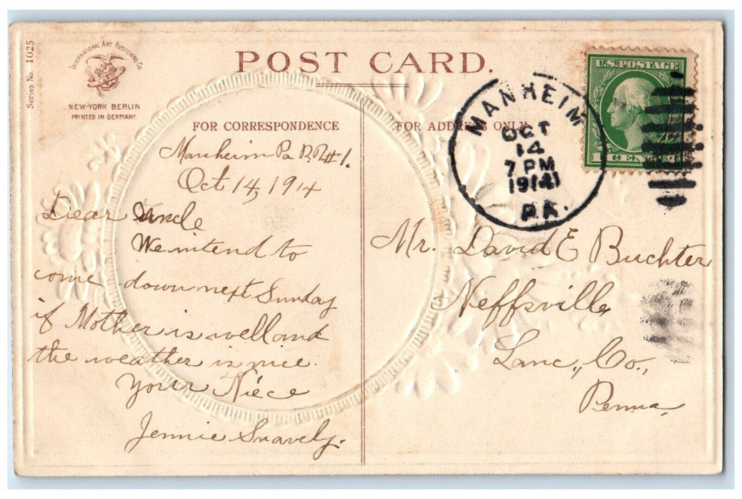 1914 Valentine Greeting Woman Big Hat Daisy Flowers Clapsaddle Embossed Postcard