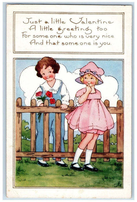 1923 Valentine Greeting Children Sweetheart Flowers Gift Embossed Postcard