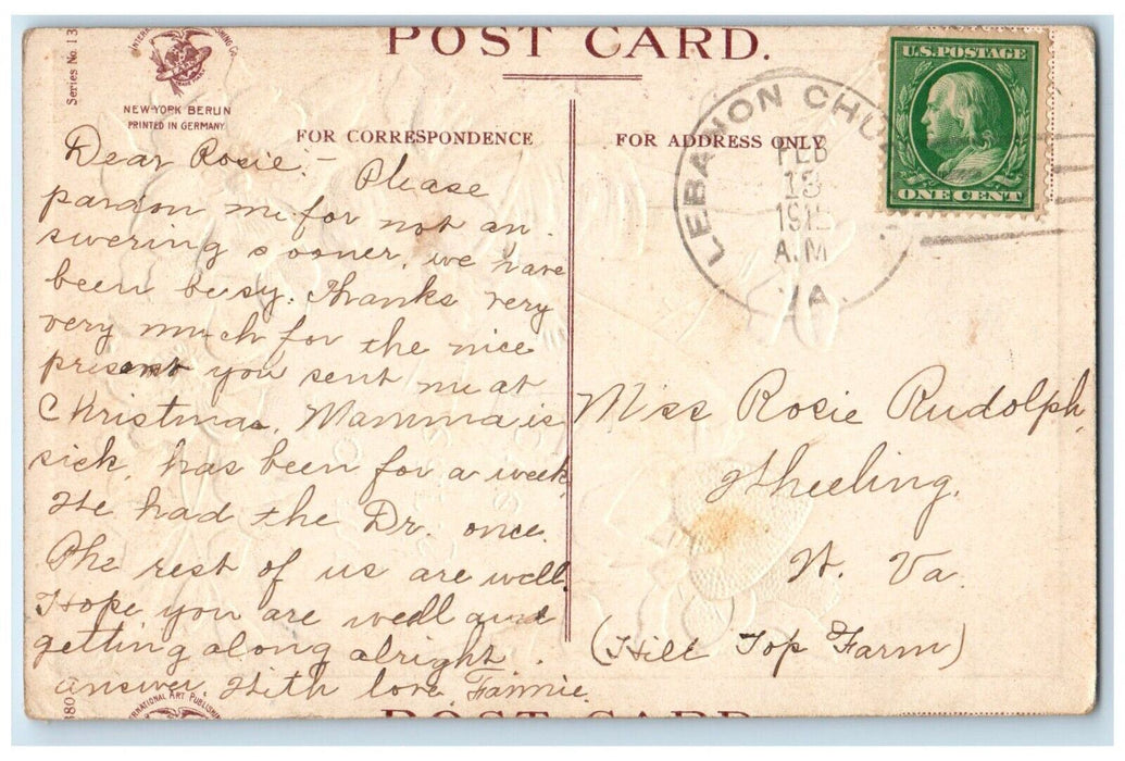 1912 Valentine Cupid Angel Heart White Flowers Clapsaddle Embossed Postcard