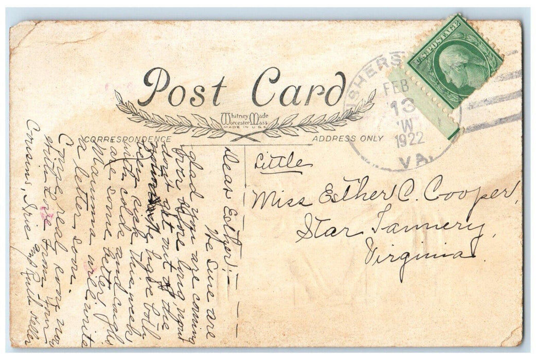 1922 Valentine Sweet Children Holding Hands Embossed Posted Antique Postcard