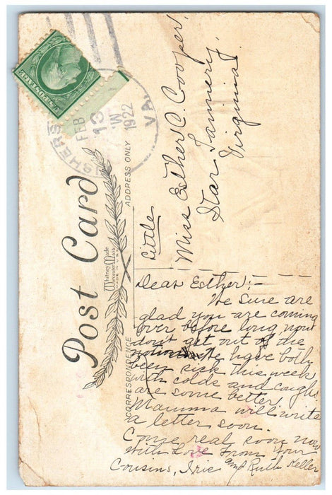 1922 Valentine Sweet Children Holding Hands Embossed Posted Antique Postcard