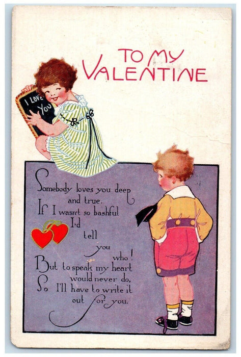 1922 Valentine Sweet Children Hearts Romney West Virginia WV Antique Postcard