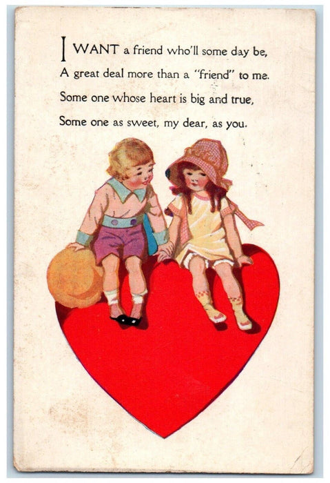 1922 Valentine Sweet Children On Top Of Heart Romney West Virginia WV Postcard