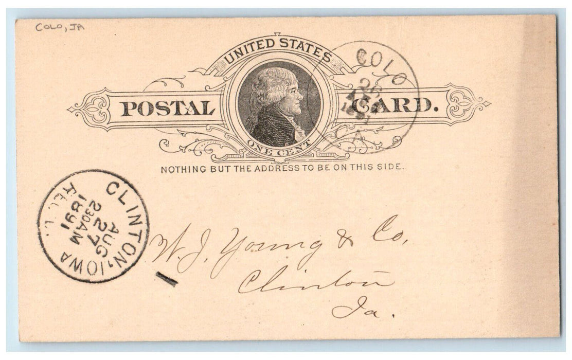 1891 Richardson Colo Iowa IA Clinton IA Posted Antique Postal Card