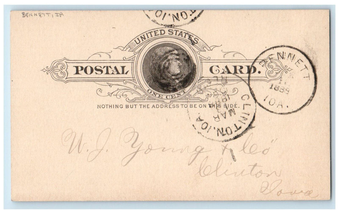 1888 Order Sent By B. Robinson of CS & Sous Bennett Iowa IA Postal Card