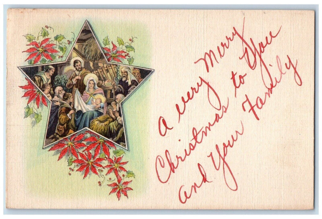 1948 Christmas Poinsettia Flowers Religious Star Indianapolis IN Posted Postcard
