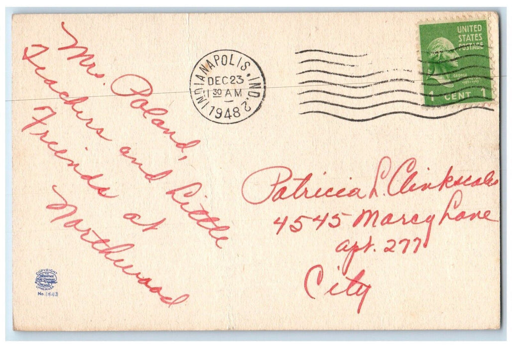 1948 Christmas Poinsettia Flowers Religious Star Indianapolis IN Posted Postcard