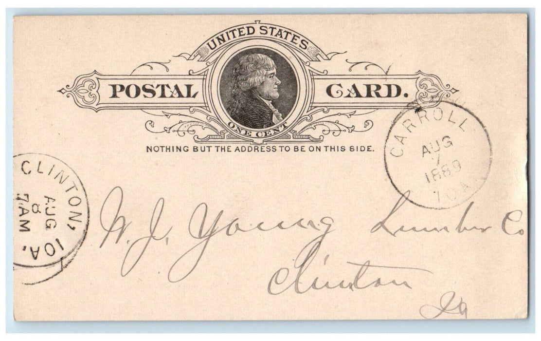 1889 Hutchinson Co. Manufacturing Item Carroll Iowa IA Posted Postal Card
