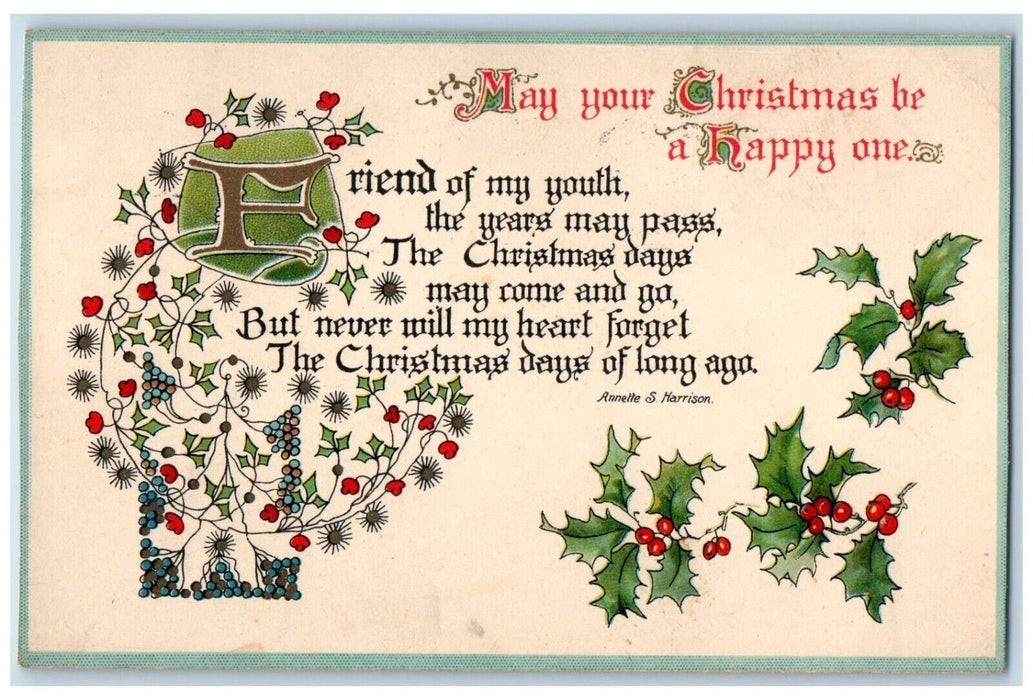 1913 Christmas And New Year Message Harrisson Holly Berries Chicago IL Postcard