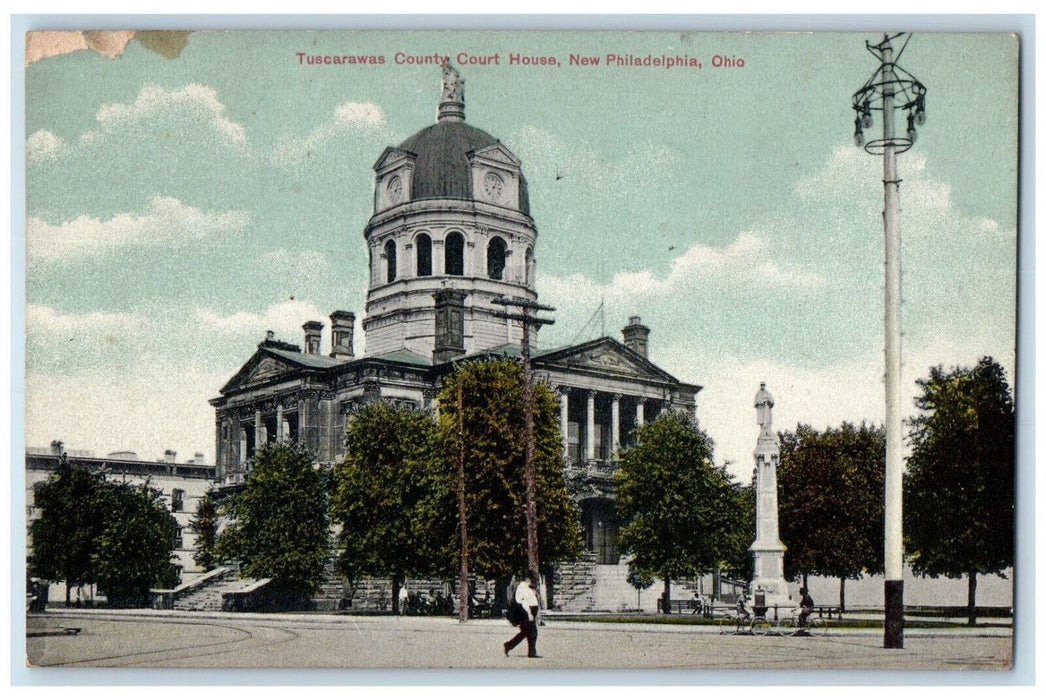 Tuscarawas County Court House Street View New Philadelphia Ohio OH Postcard