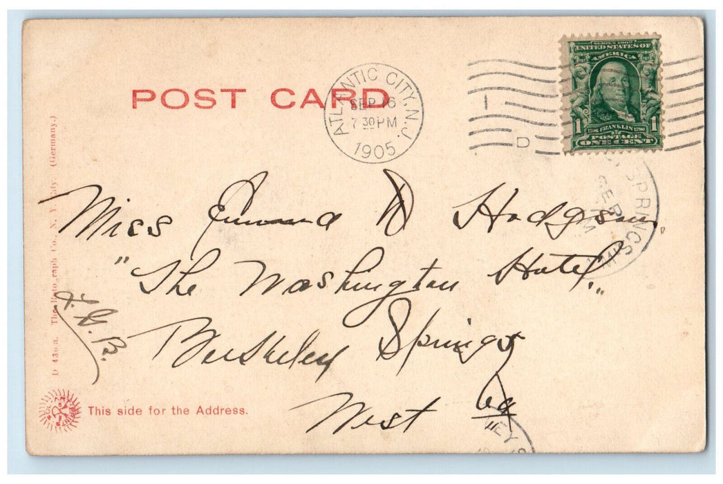 1905 Greetings From Atlantic City, Ship Scene New Jersey NJ Rotograph Postcard