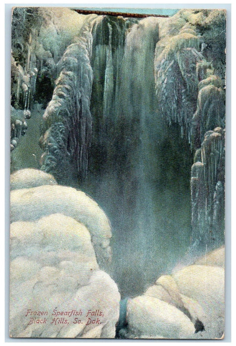 Frozen Spearfish Falls Winter Scene Black Hills South Dakota SD Vintage Postcard