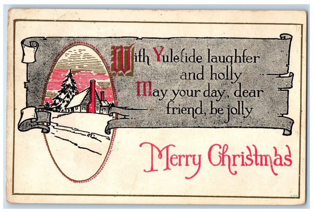 1914 Christmas House And Pine Trees Winter Arts Crafts Brooklyn NYPostcard