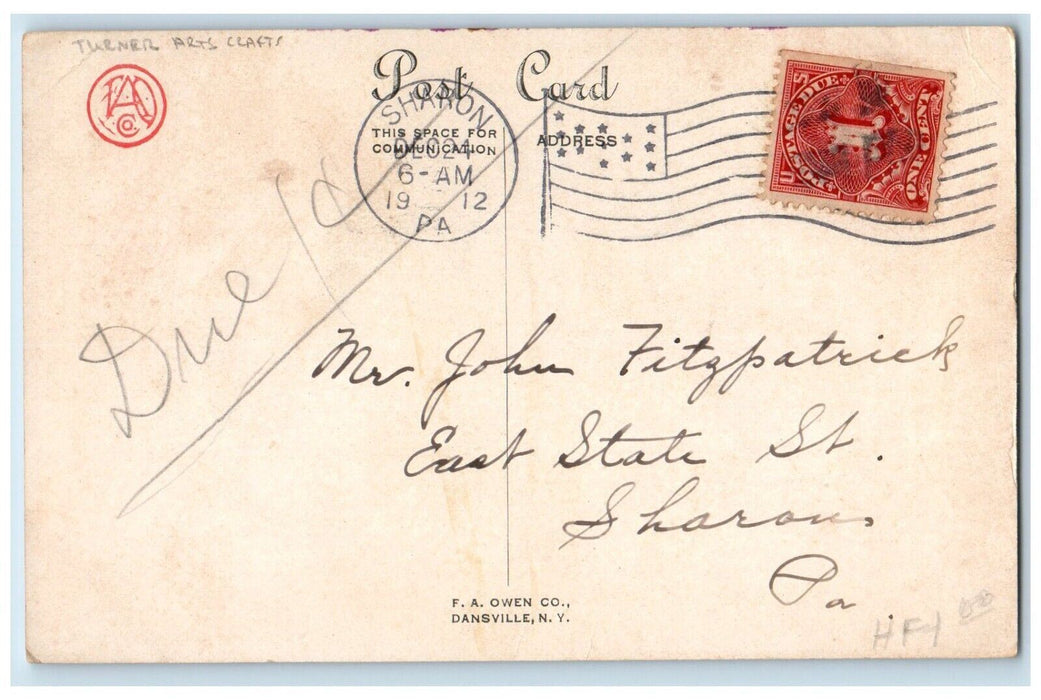 1912 Christmas Message Turner Poinsettia Flowers Sharon Pennsylvania PA Postcard
