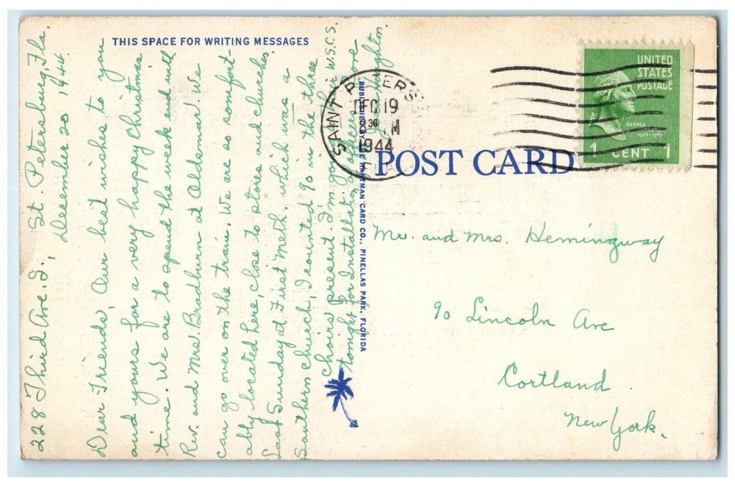 1944 Christmas New Year From The Sunshine State Florida Flowers Candle Postcard