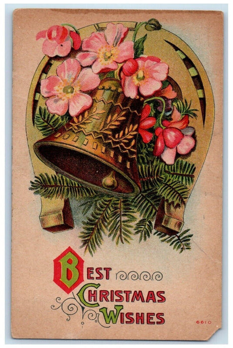 1910 Christmas Ringing Bell Horseshoe Pansies Flowers Winter Park FL Postcard