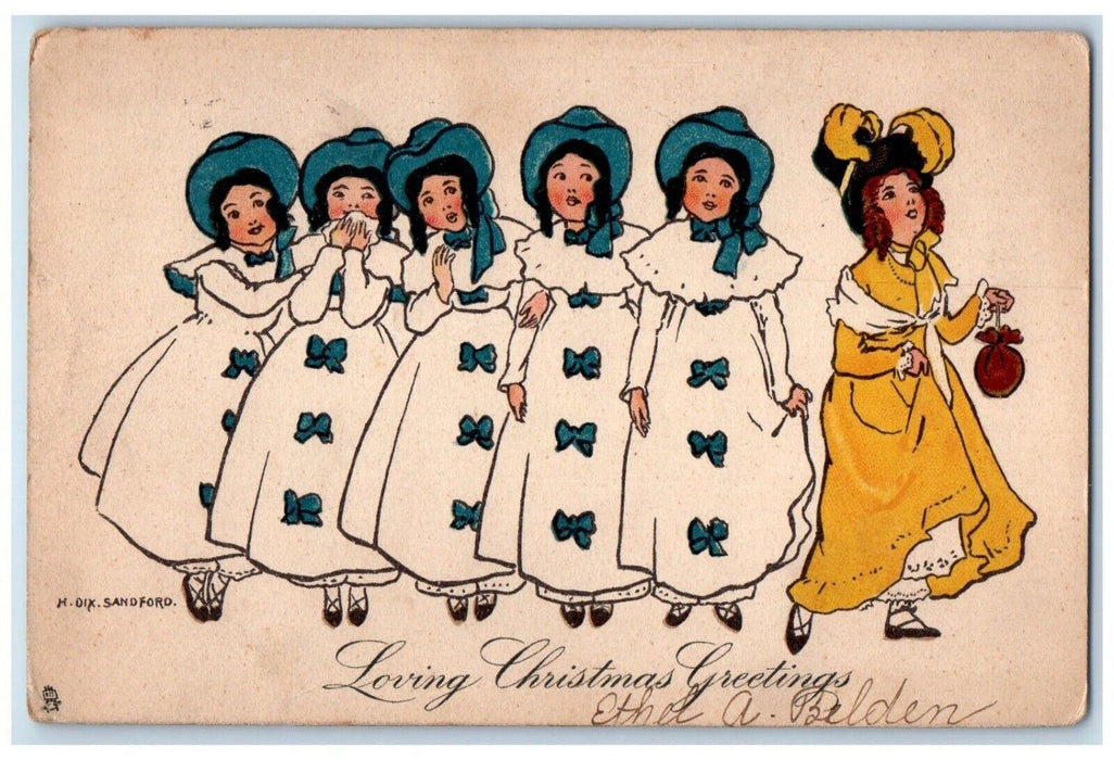 1905 Christmas Greetings Womens Dress Hat Sanford Springfield MA Tuck's Postcard