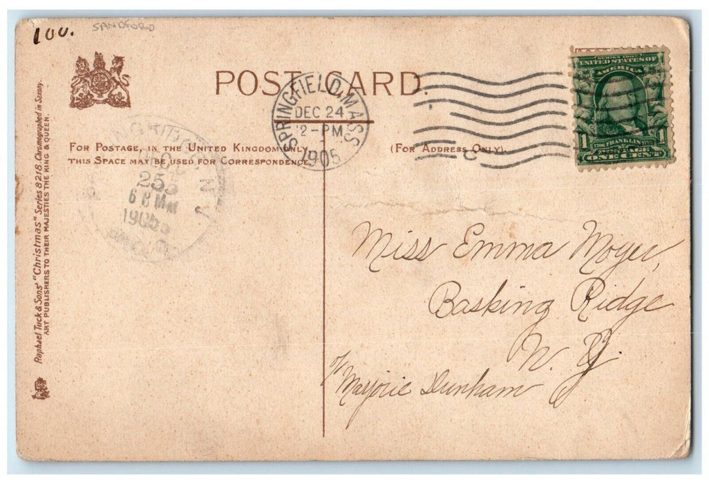 1905 Christmas Greetings Womens Dress Hat Sanford Springfield MA Tuck's Postcard