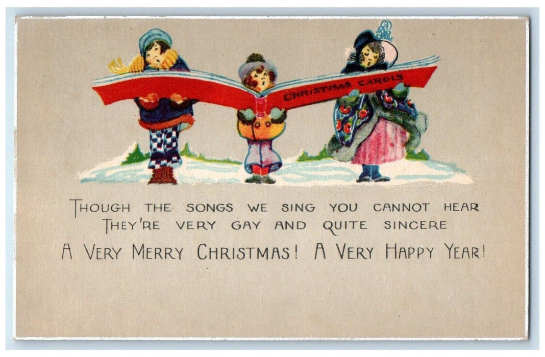 c1910's Merry Christmas Girls Caroling Arts Crafts Unposted Antique Postcard