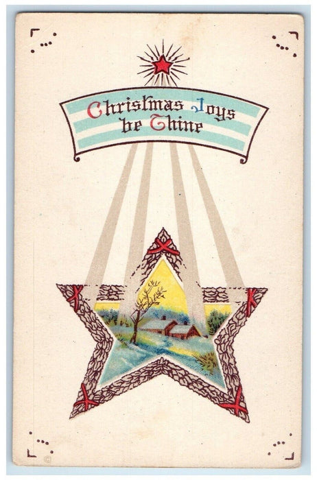 c1910's Christmas Joys Star David House Winter Unposted Antique Postcard