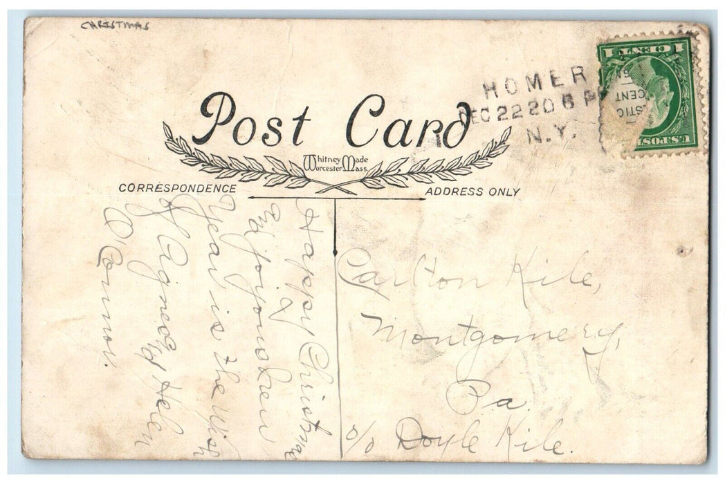 1920 Christmas Child Holding Mistletoe Holly Berries Winter Homer NY Postcard