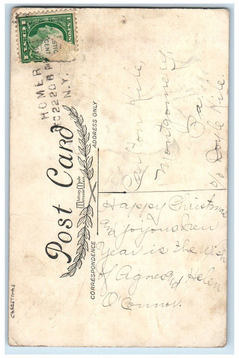 1920 Christmas Child Holding Mistletoe Holly Berries Winter Homer NY Postcard