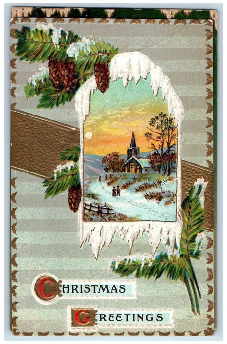 1911 Christmas Greetings Pine Cone Winter Clapsaddle Pottsgrove PA Postcard