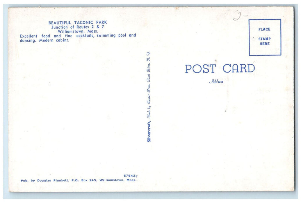 Bird's Eye View Of Beautiful Taconic Park Williamstown Massachusetts MA Postcard