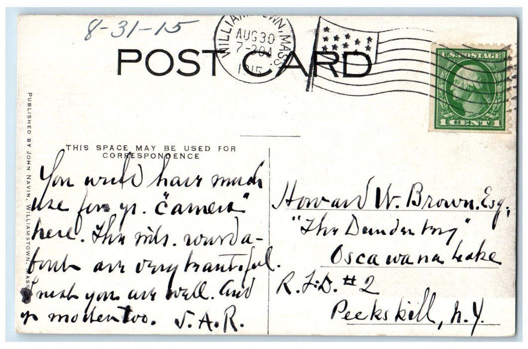 1915 Greylock Mountain From Stone Hill Williamstown Massachusetts MA Postcard