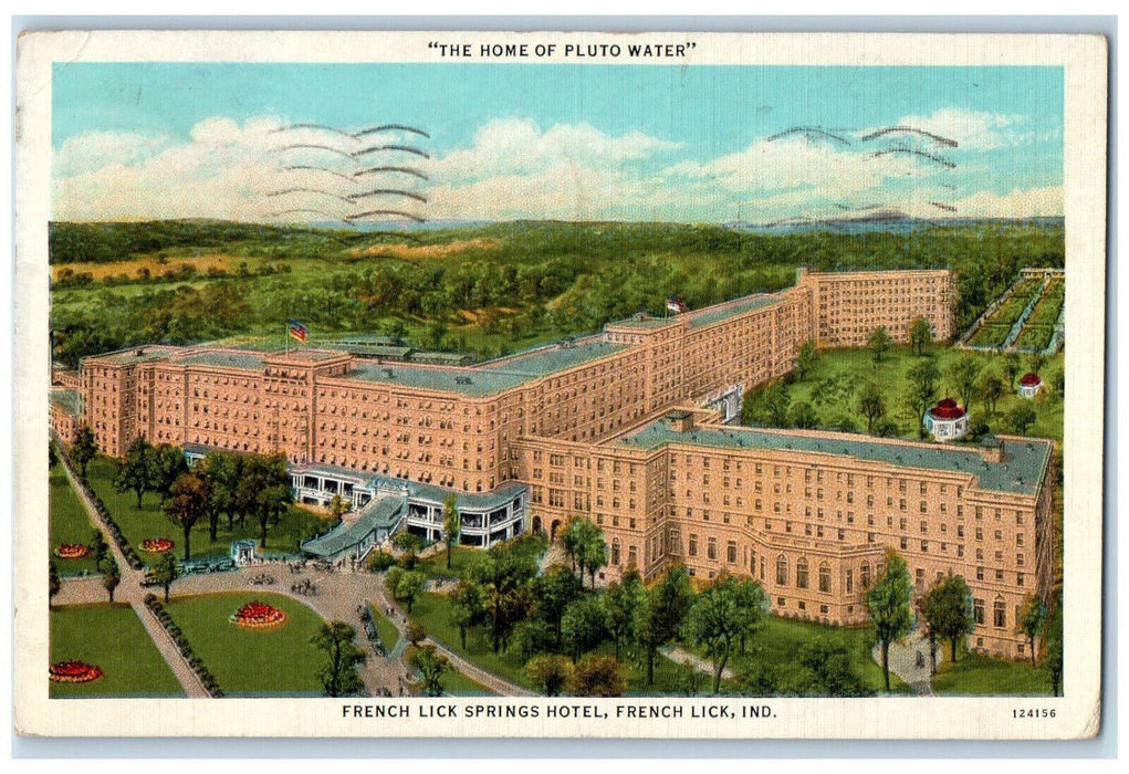 1938 The Home Of Pluto Water French Lick Springs Hotel Indiana IN Postcard