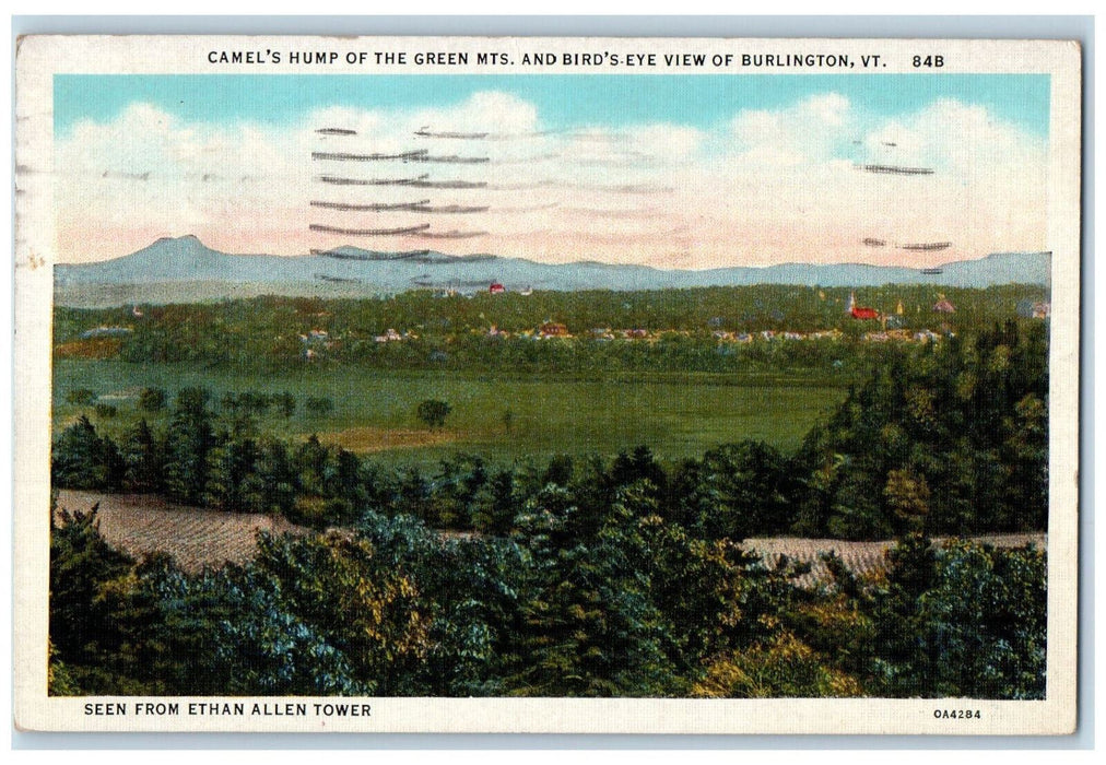 Camel's Hump Of The Green Mts. Bird's Eye View Of Burlington Vermont VT Postcard