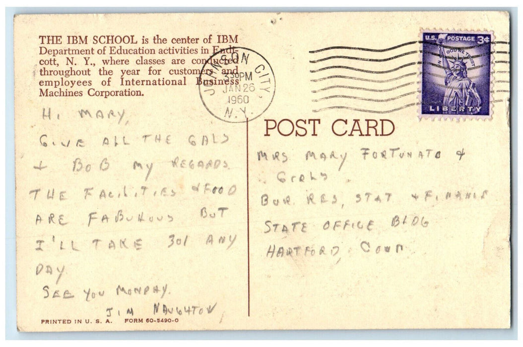 1960 The IBM School Building In Endicott Johnson City New York NY Postcard